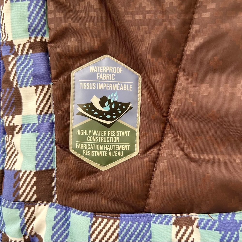 Columbia Snow Ski Waterproof Periwinkle Blue Brown Plaid Jacket Hood Size 14/16 - Picture 11 of 16